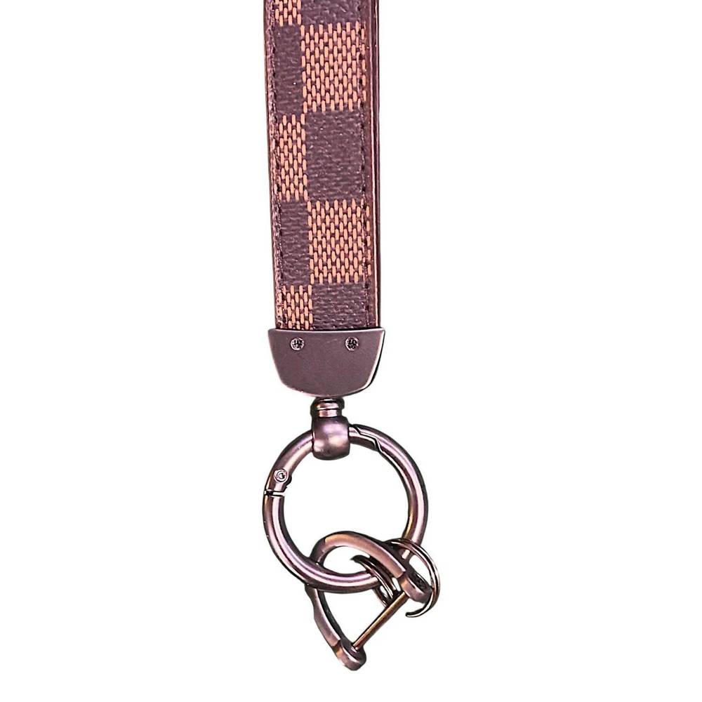 NEW ELLISON+YOUNG unisex checkered faux leather keychain in brown